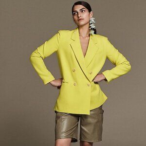 Anthropologie Maeve Double-Breasted Blazer size 00 yellow color new nwt